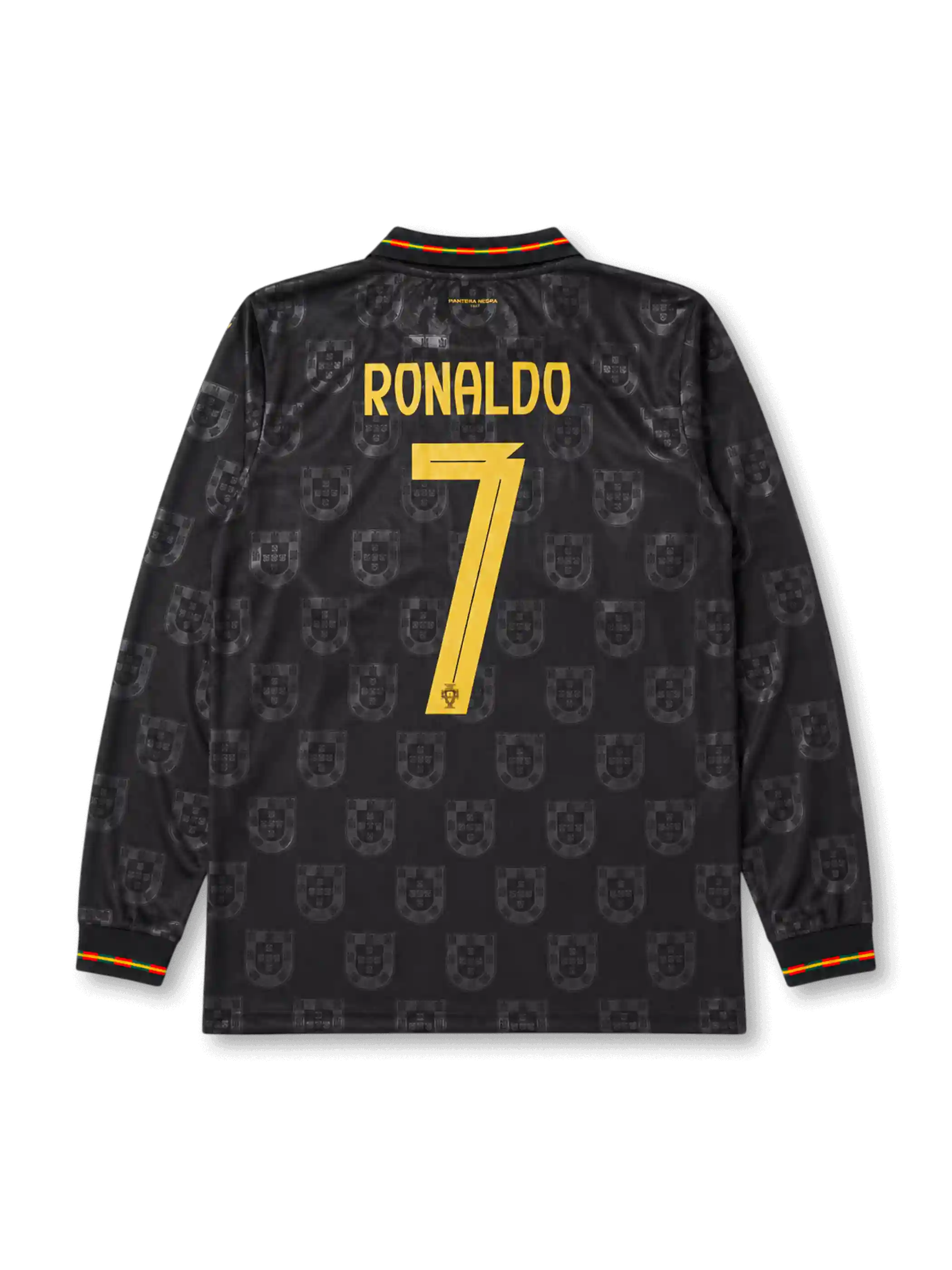 Back view of Portugal 2026 black long sleeve special edition shirt with RONALDO name-set and number 7.