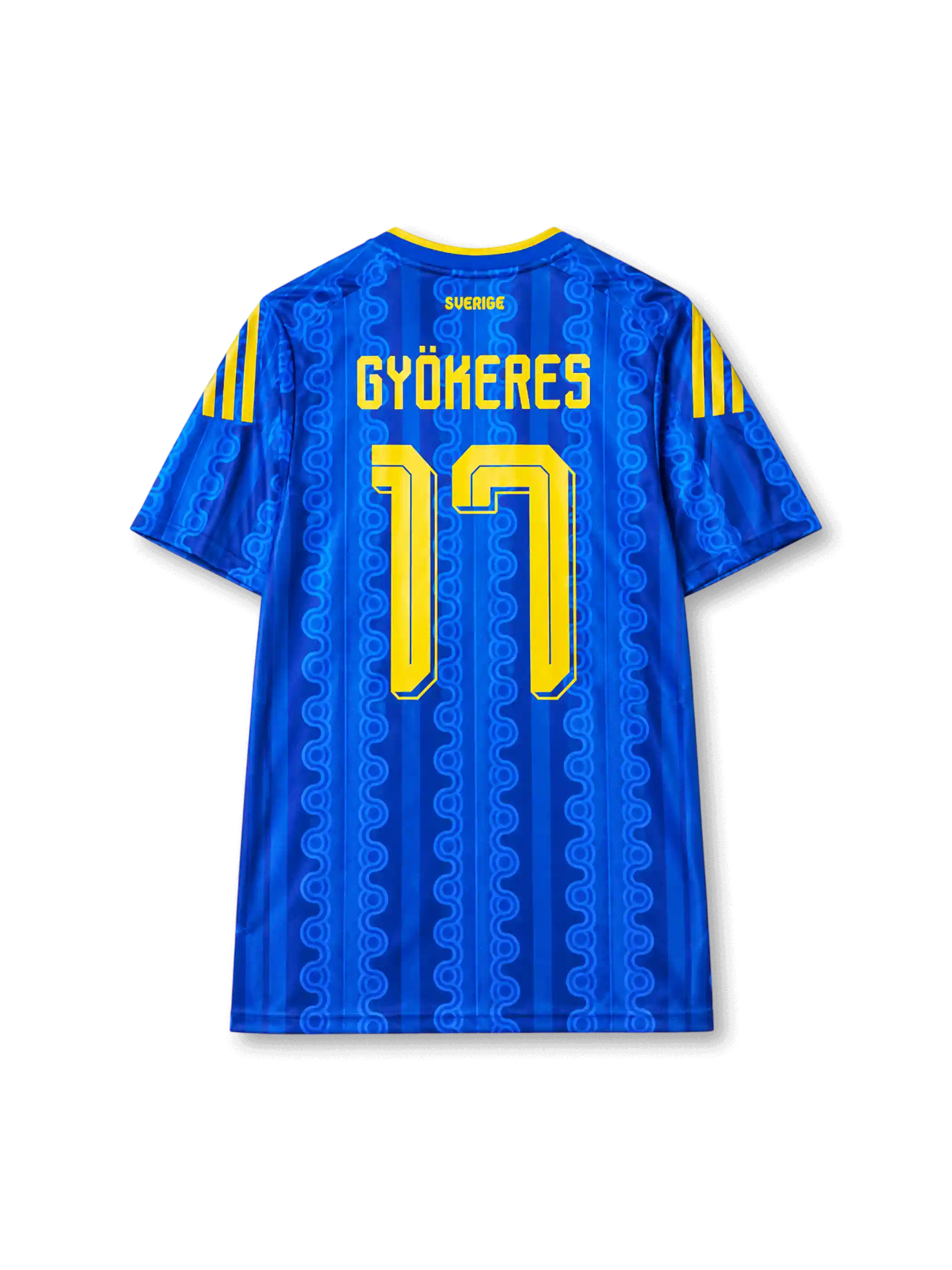 Viktor Gyökeres #11 Sweden 2026 World Cup away football jersey in blue with yellow trim, Sweden crest, front number 11, and Gyökeres name and number on the back.