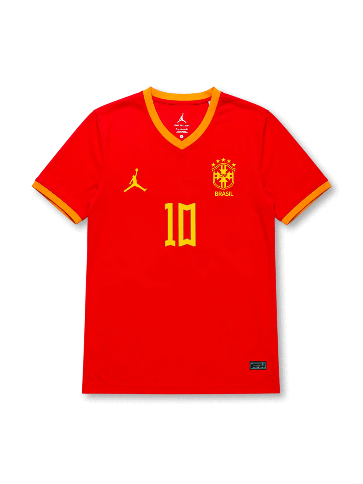 Neymar Jr. #10 Brazil 2026 World Cup red football jersey with yellow trim, Brazil crest, front number 10, and Neymar Jr. name and number on the back.