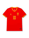 Neymar Jr. #10 Brazil 2026 World Cup red football jersey with yellow trim, Brazil crest, front number 10, and Neymar Jr. name and number on the back.