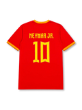 Neymar Jr. #10 Brazil 2026 World Cup red football jersey with yellow trim, Brazil crest, front number 10, and Neymar Jr. name and number on the back.