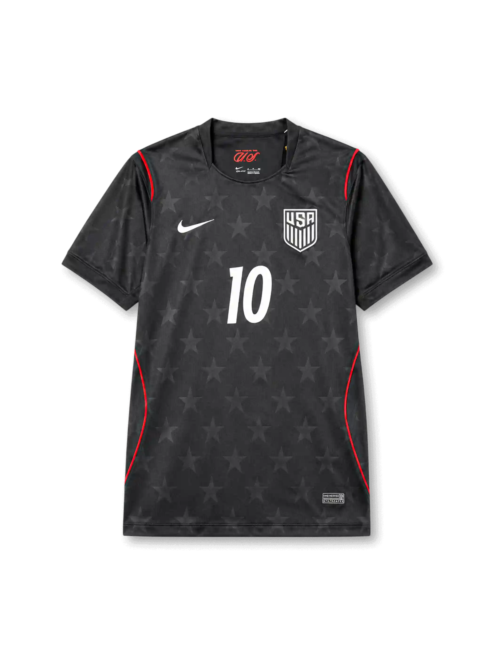 USA 2026 World Cup special black Authentic shirt with PULISIC #10, tonal star pattern, white federation crest, red piping, and matching front and back player print.