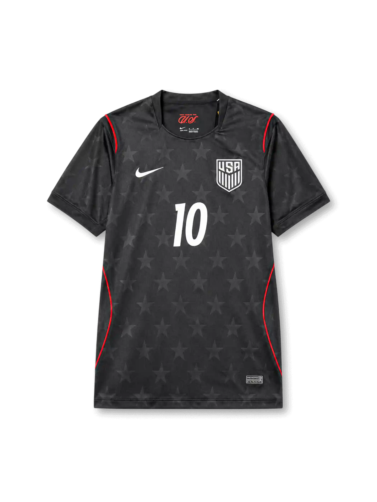 USA 2026 World Cup special black Authentic shirt with PULISIC #10, tonal star pattern, white federation crest, red piping, and matching front and back player print.