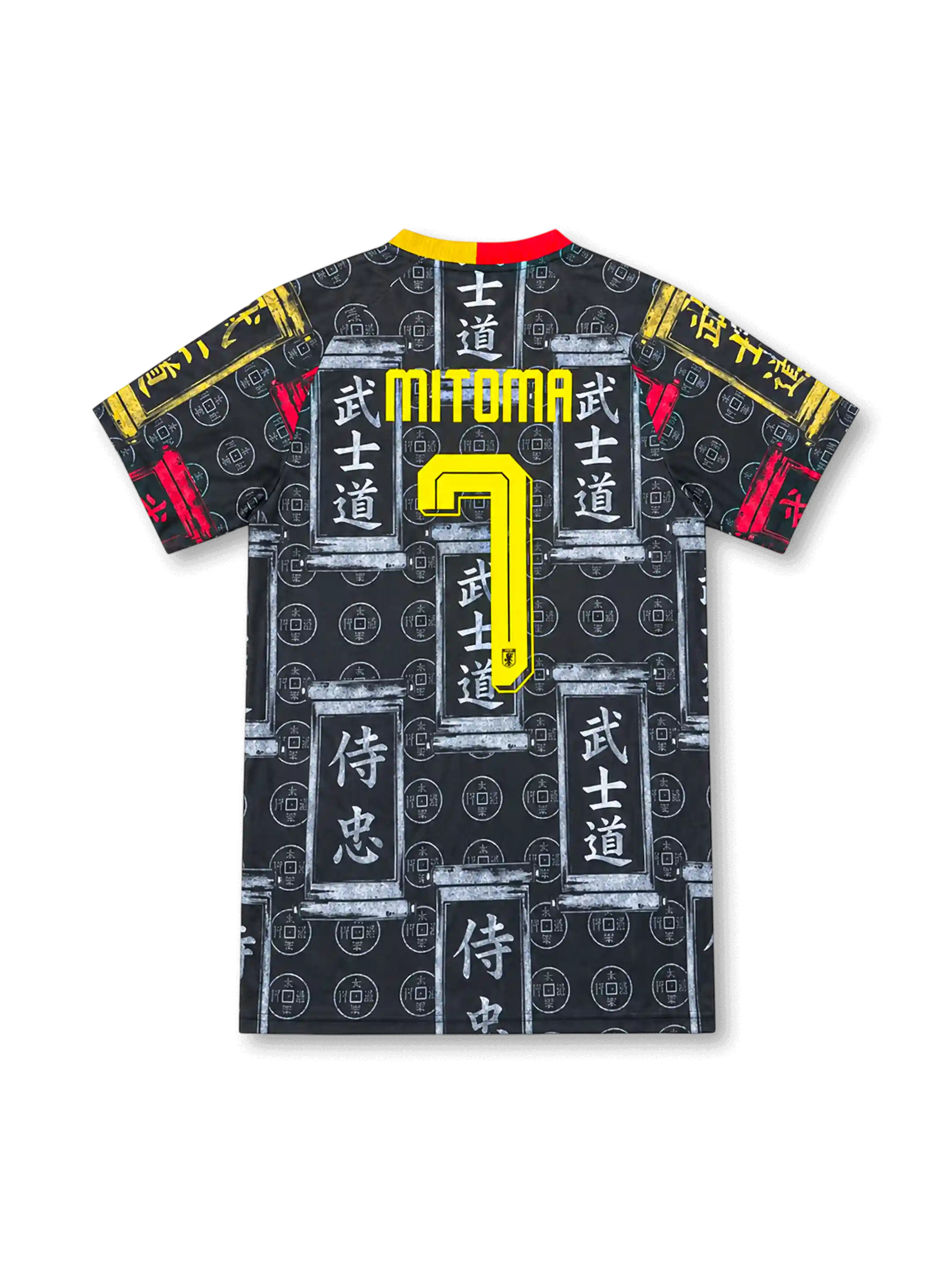 Japan commemorative black football jersey with MITOMA name, number 7 and samurai-inspired Japanese graphics