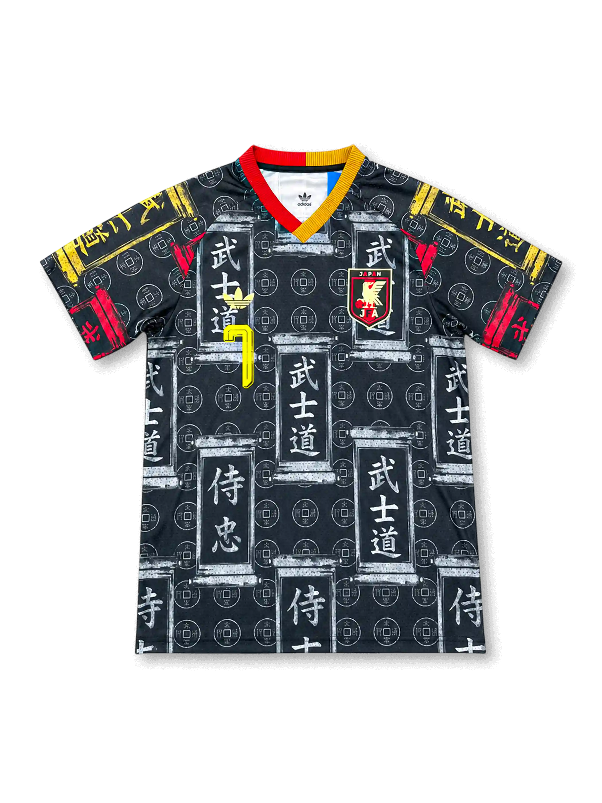 Japan commemorative black football jersey with MITOMA name, number 7 and samurai-inspired Japanese graphics