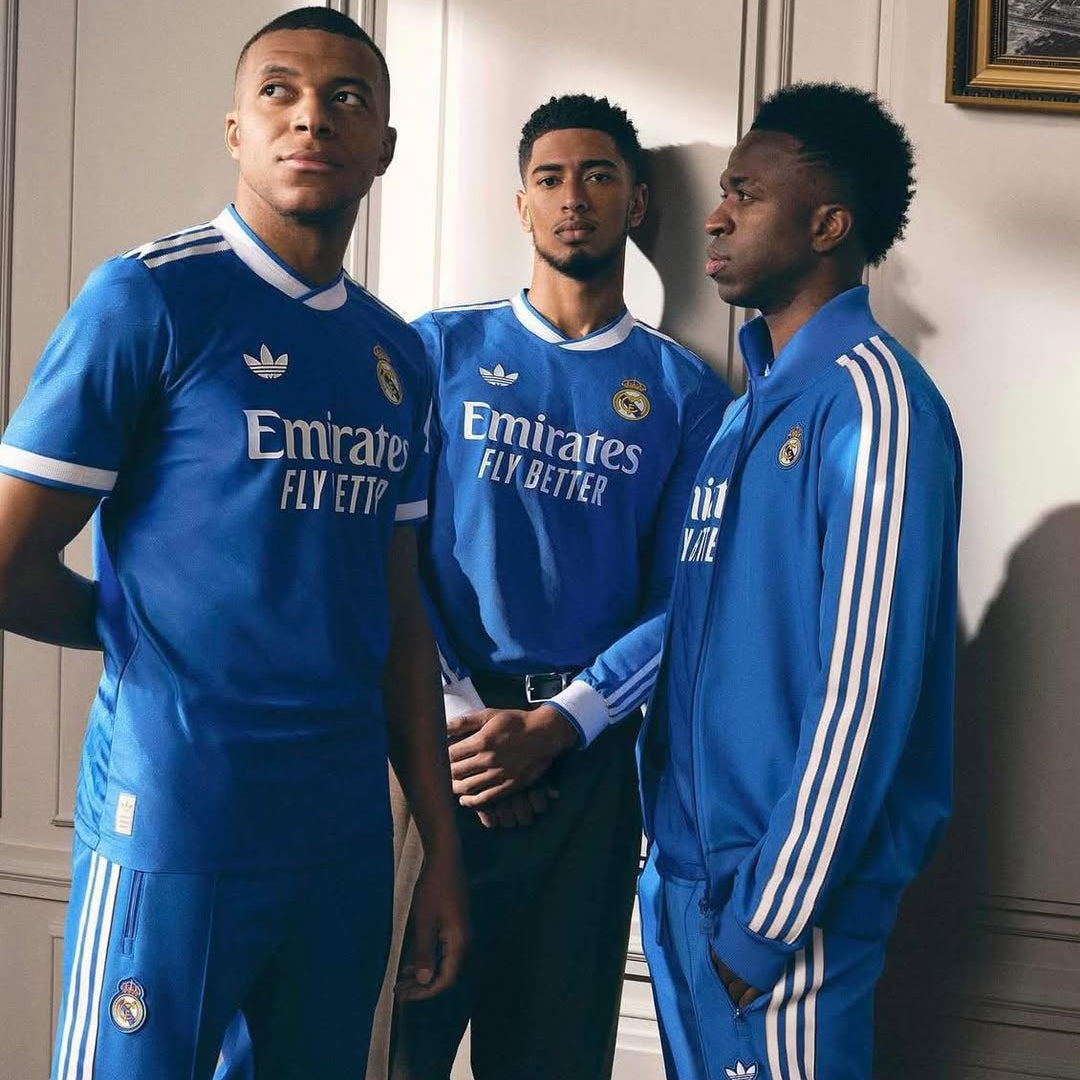 Los Blancos go royal blue. Real Madrid terrace tracksuit in the wrong color, on purpose.
