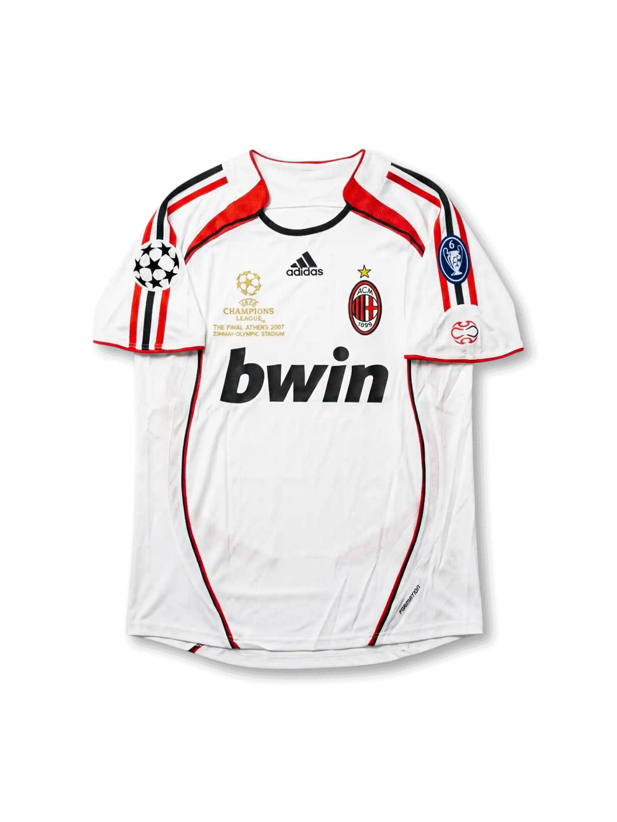 Back view of AC Milan 2007 Champions League Final away shirt with RONALDO name set and large red number 99.