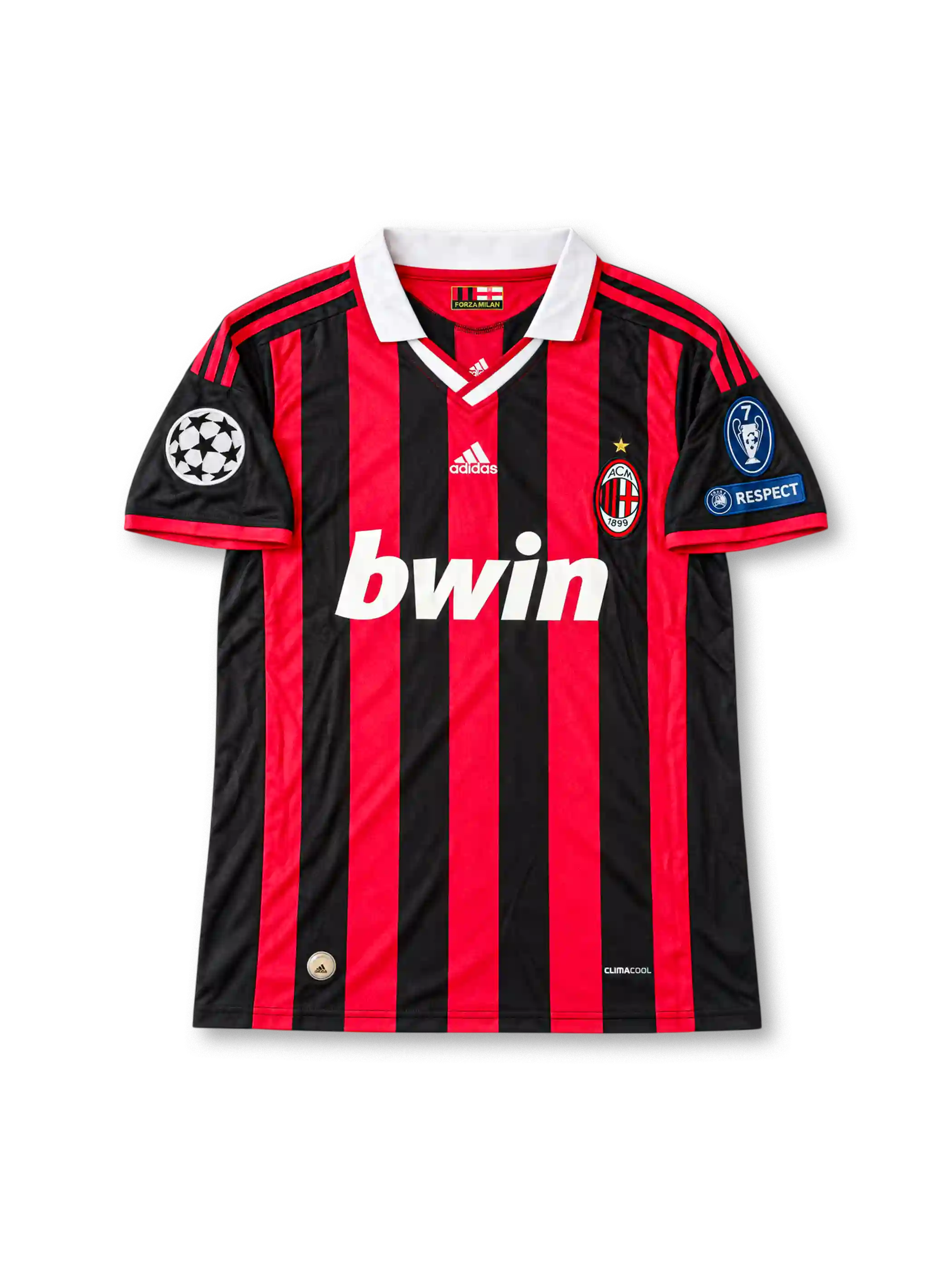 AC Milan Home Jersey David Beckham #32, retro adidas soccer shirt featuring the iconic red and black vertical stripes, AC Milan club crest, and Beckham name and number 32 on the back.