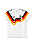 West Germany 1990 FIFA World Cup Home Jersey #10, retro adidas soccer shirt featuring a white base with the iconic black, red and gold geometric chest pattern