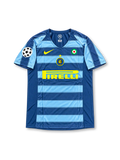 Inter Milan 2005-06 Nike Total 90 third jersey featuring navy and sky-blue horizontal stripes, yellow Nike Swoosh, Pirelli sponsor, club crest and Adriano number 10.