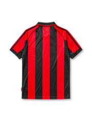 AC Milan 1998/99 home jersey with red and black stripes, adidas logo, and Opel sponsor branding