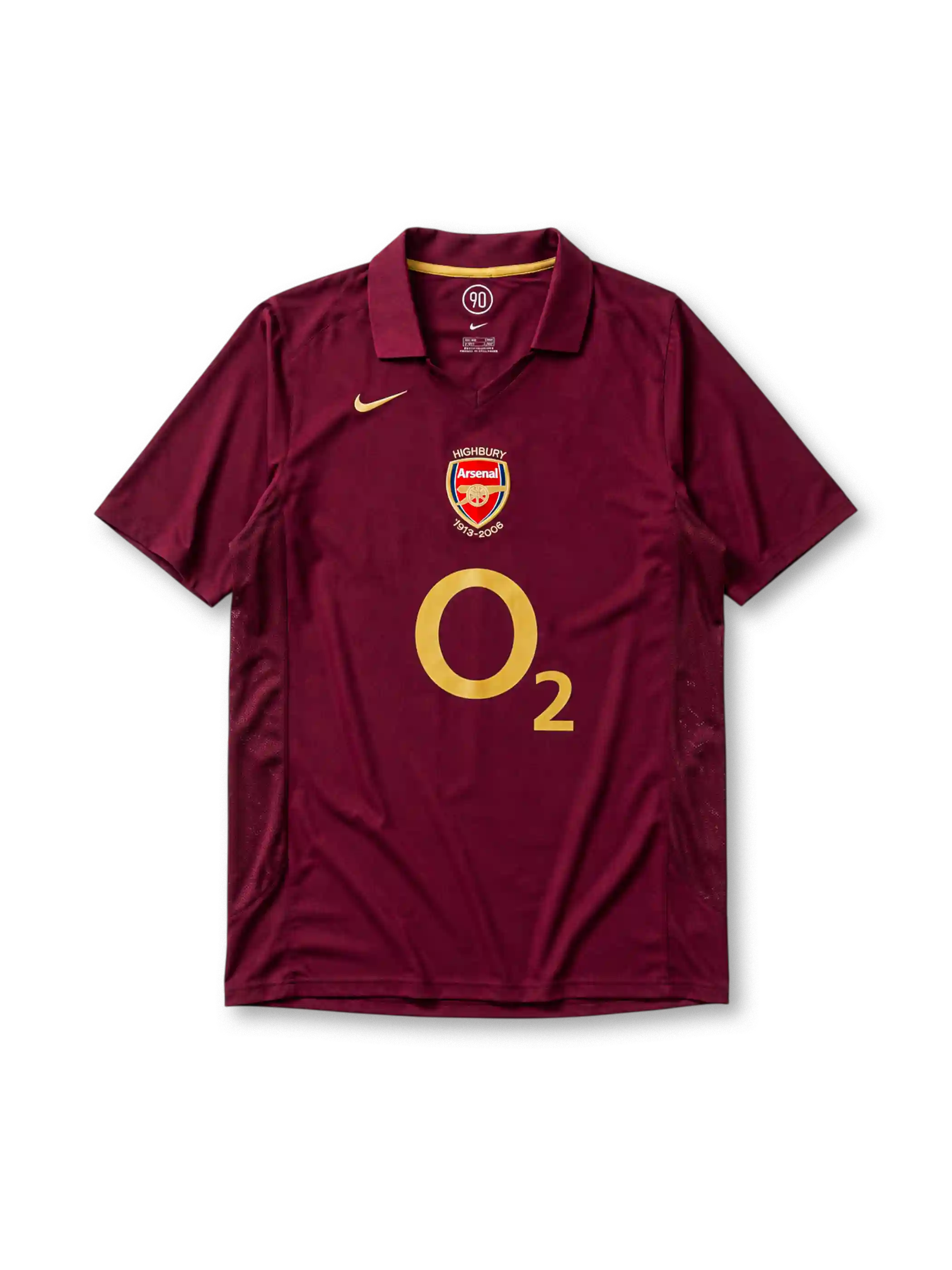 Arsenal 2005/06 home jersey in maroon and gold with commemorative Highbury 1913-2006 crest