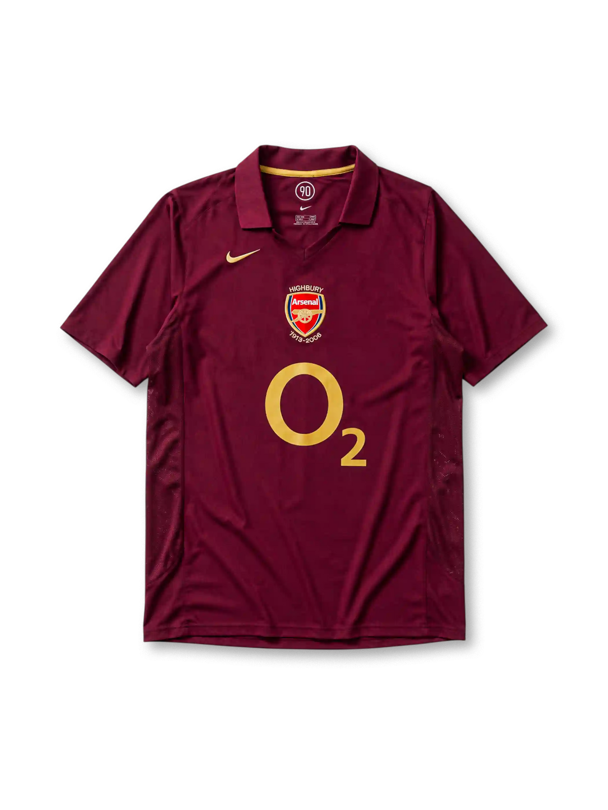 Arsenal 2005/06 home jersey in maroon and gold with commemorative Highbury 1913-2006 crest