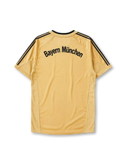 Bayern Munich 2004/05 away jersey in gold with black adidas stripes and T-Com sponsor branding