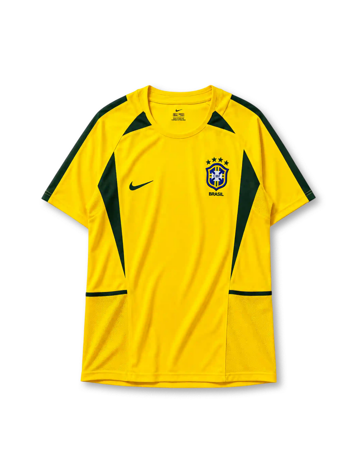 Brazil 2002 training jersey in yellow with diagonal green panel detailing and CBF crest