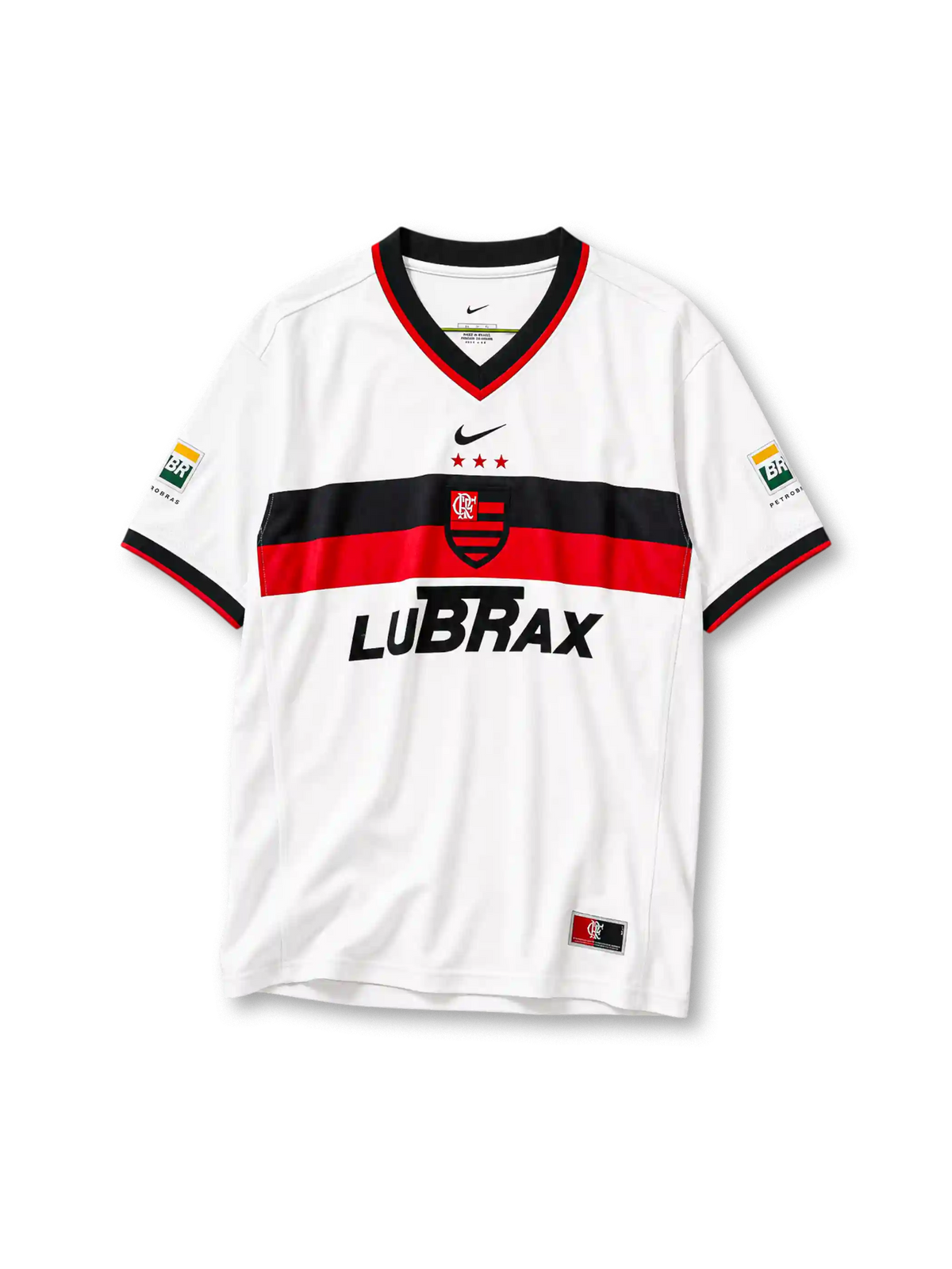 Flamengo 2001 away jersey in white with black and red chest band and Lubrax sponsor branding
