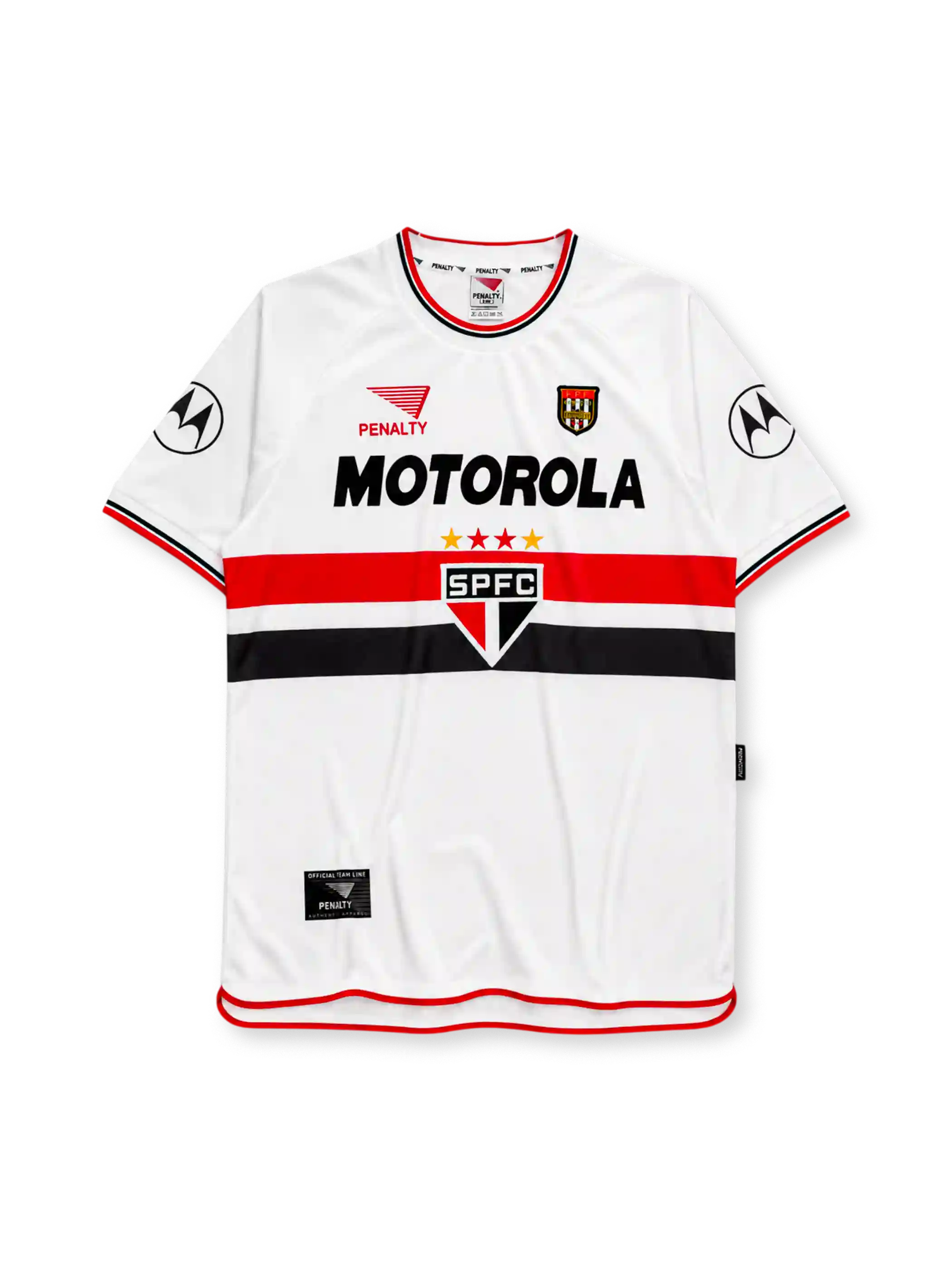 Sao Paulo FC 2000 home jersey in white with red and black chest band and Motorola sponsor branding