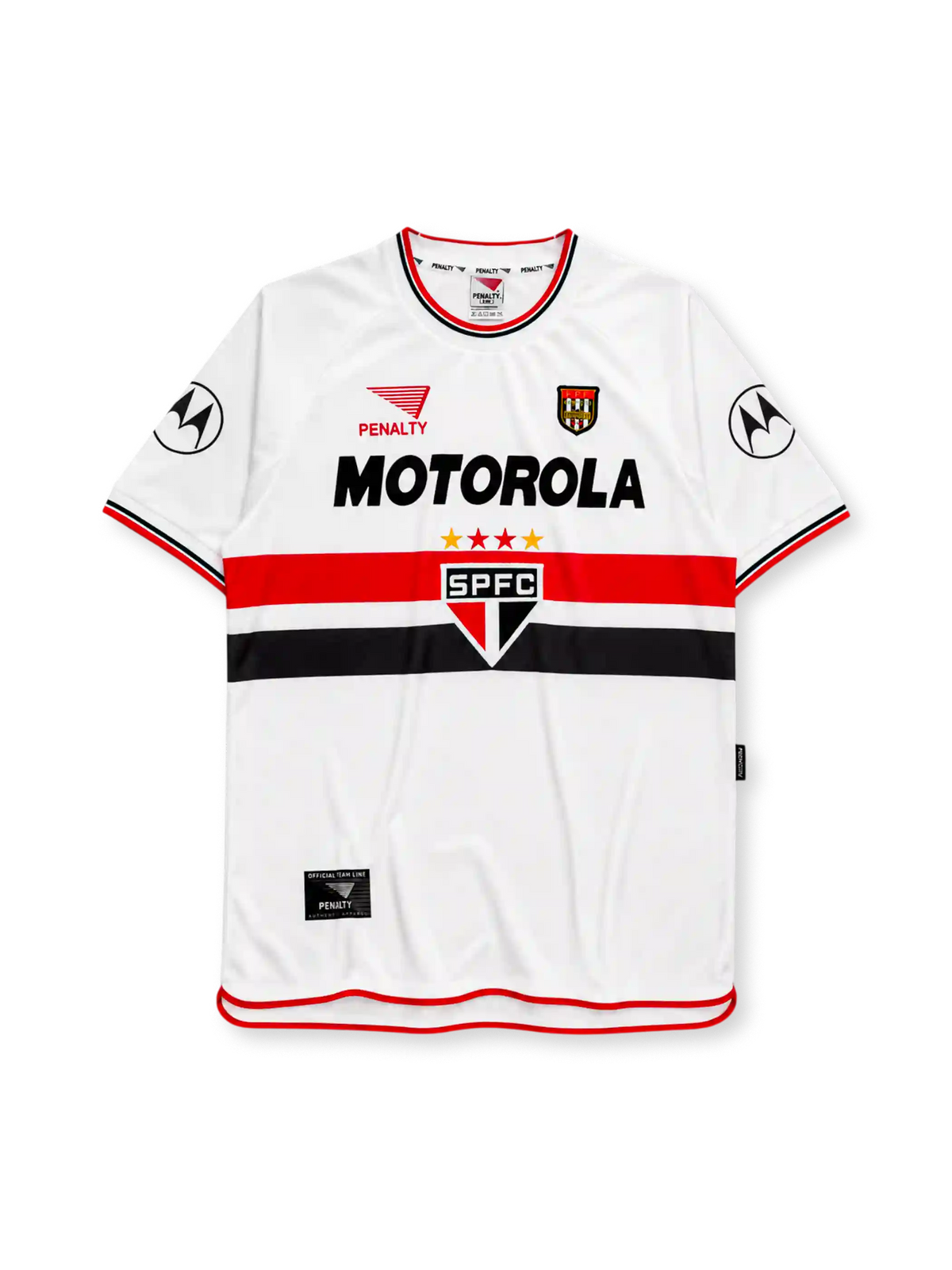 Sao Paulo FC 2000 home jersey in white with red and black chest band and Motorola sponsor branding