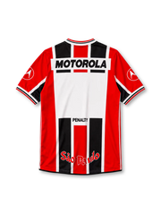 Sao Paulo FC 2000 away jersey with red and black vertical stripes and Motorola sponsor branding