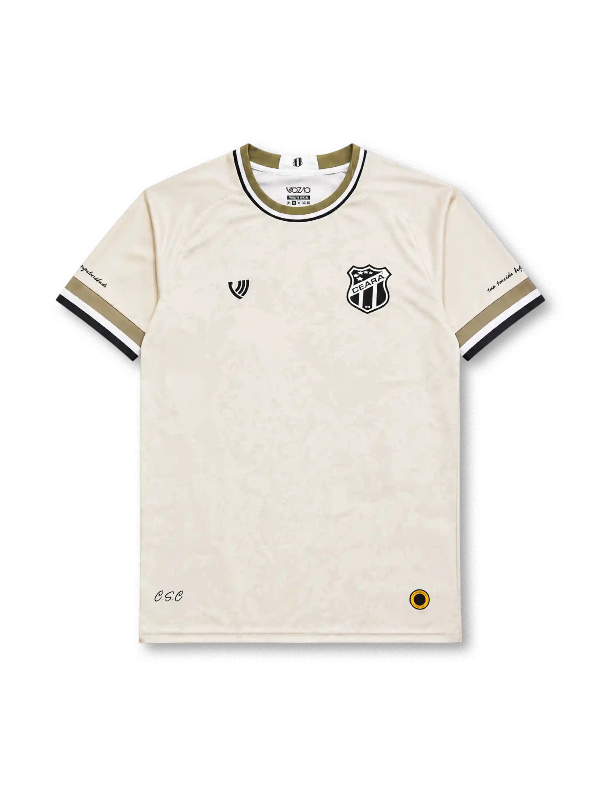 Ceara SC 2022/23 third jersey in textured cream with olive and black trim and club shield crest