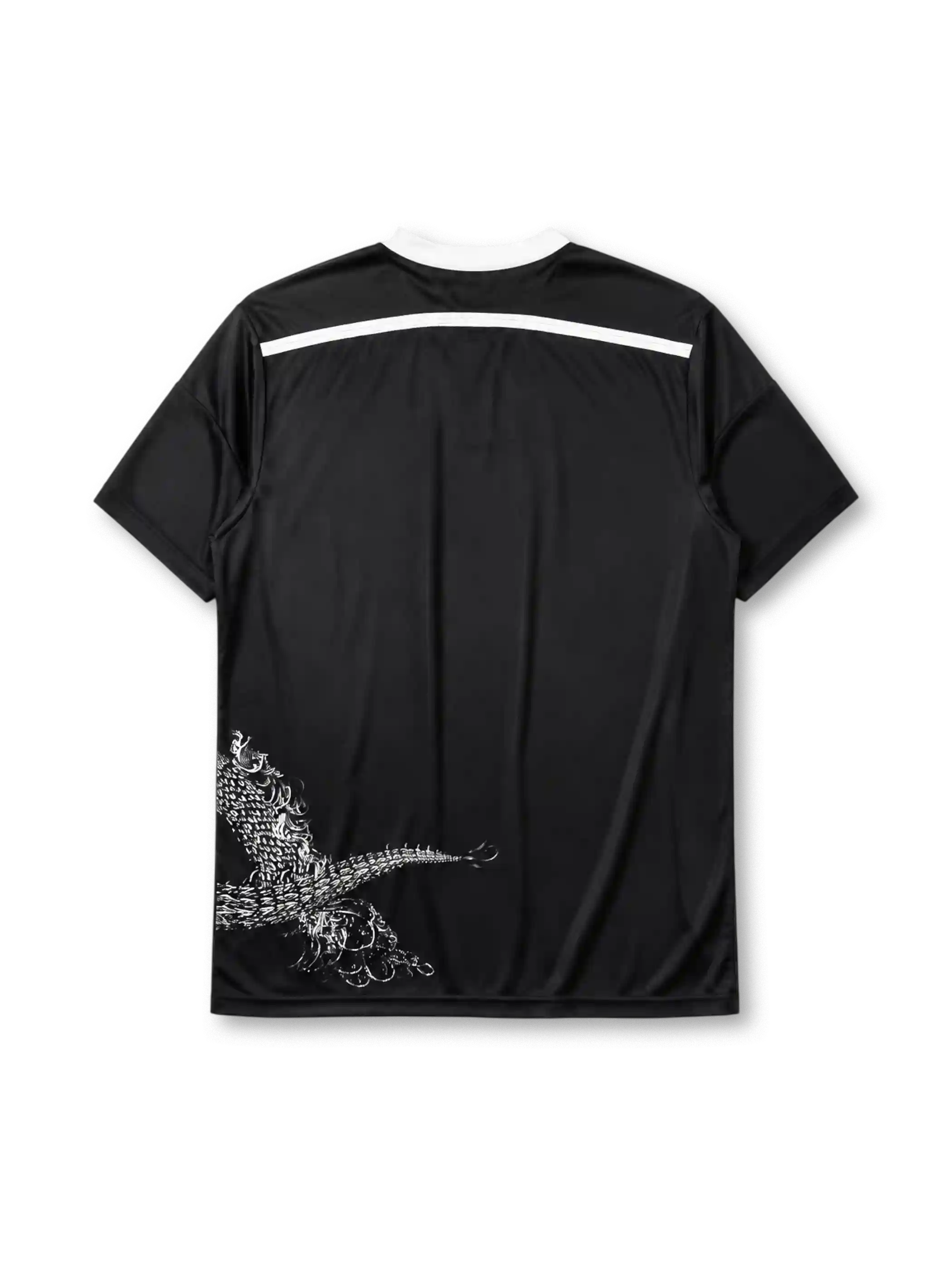 Real Madrid 2014/15 Yohji Yamamoto third jersey in black with white dragon graphic and Fly Emirates branding