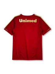 Fluminense 2012 third jersey in deep red with gold adidas stripes and Unimed sponsor branding