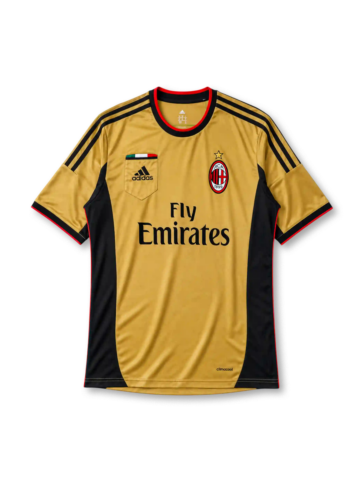 AC Milan 2013/14 third jersey in gold and black with chest pocket and Fly Emirates sponsor branding