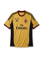AC Milan 2013/14 third jersey in gold and black with chest pocket and Fly Emirates sponsor branding