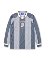 England 1996 away long sleeve jersey with grey vertical panels and Three Lions crest