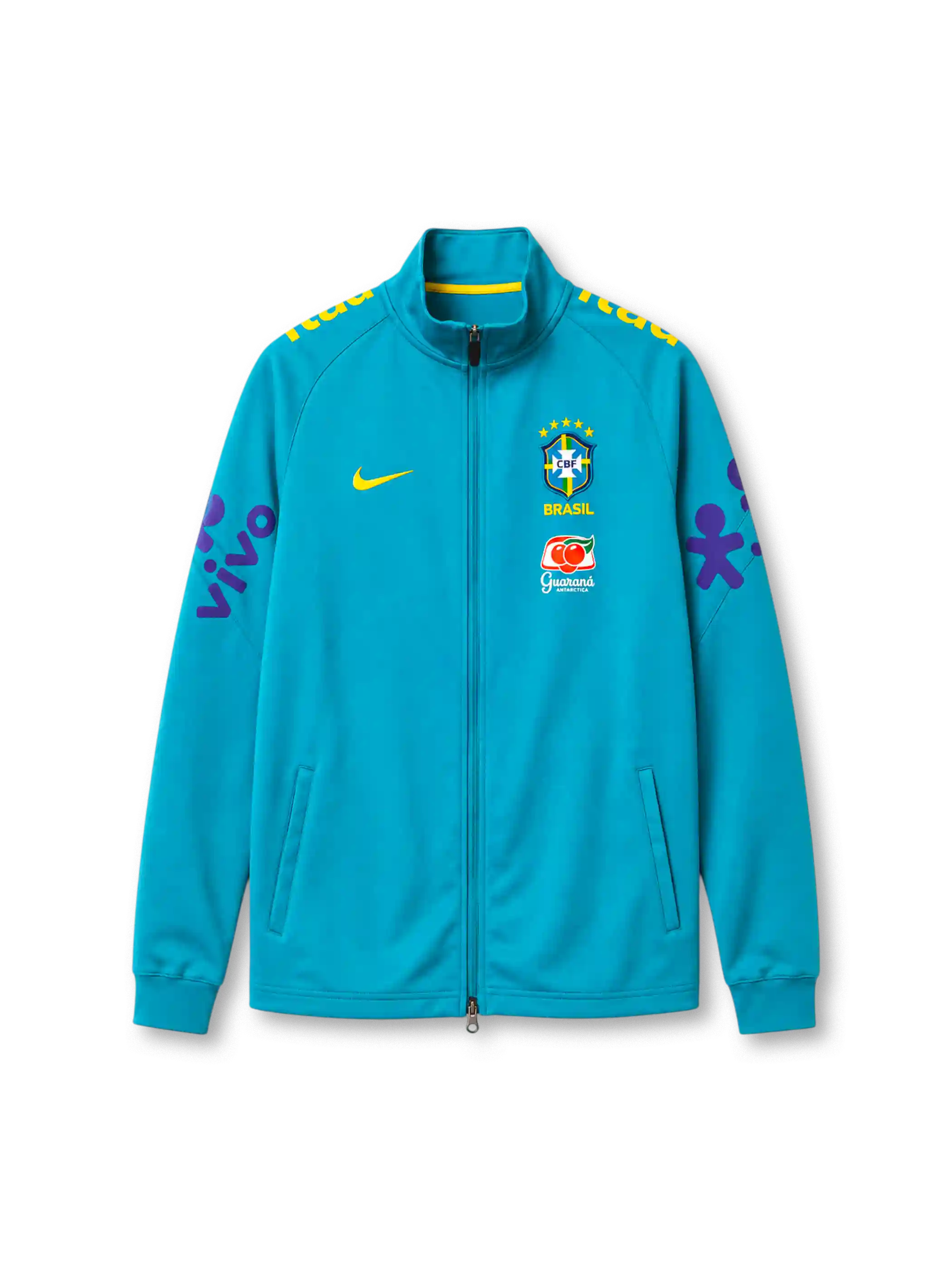 Brazil 2022/23 track jacket in teal with purple Vivo sleeve branding and CBF crest