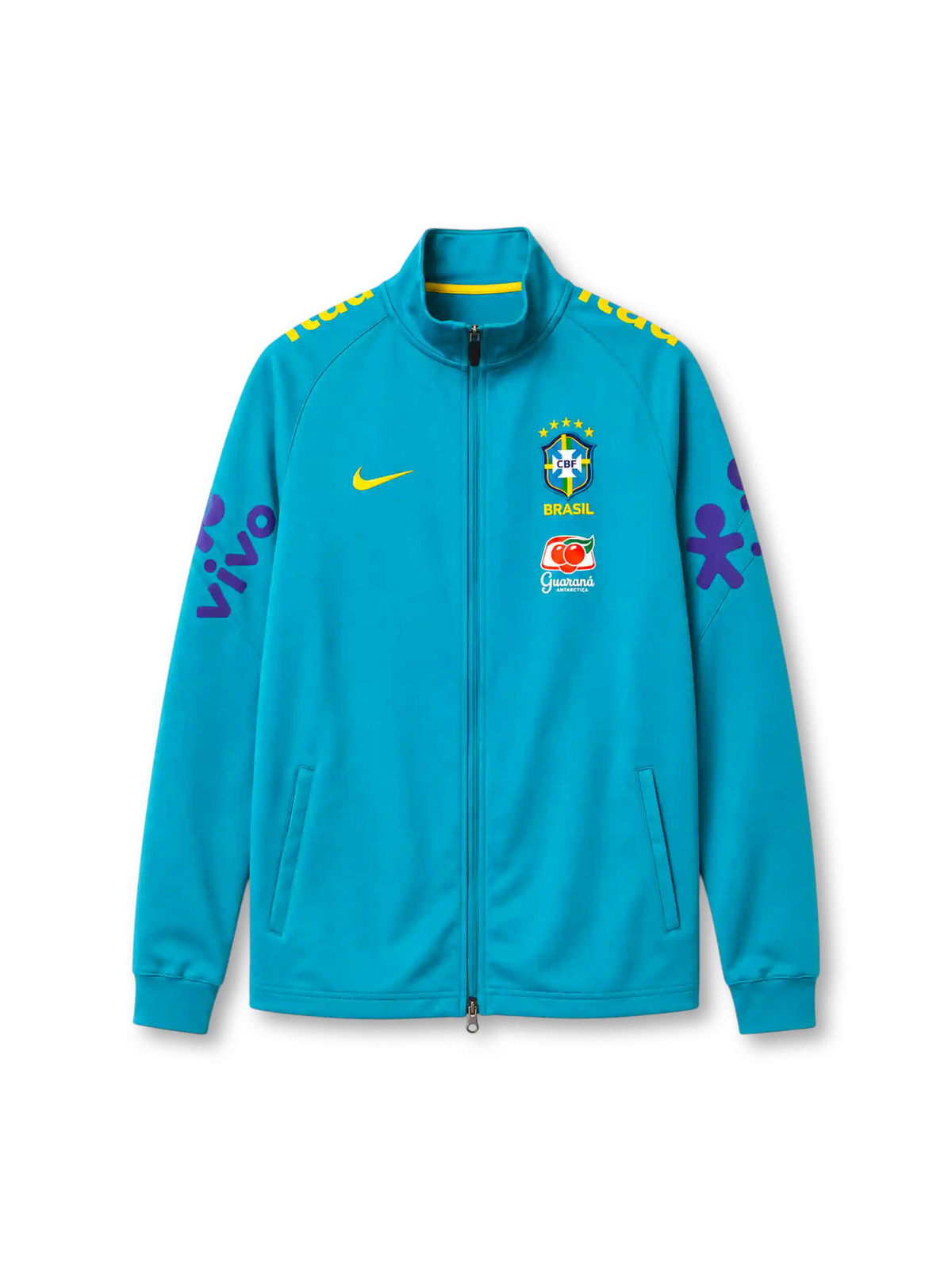 Brazil 2022/23 track jacket in teal with purple Vivo sleeve branding and CBF crest