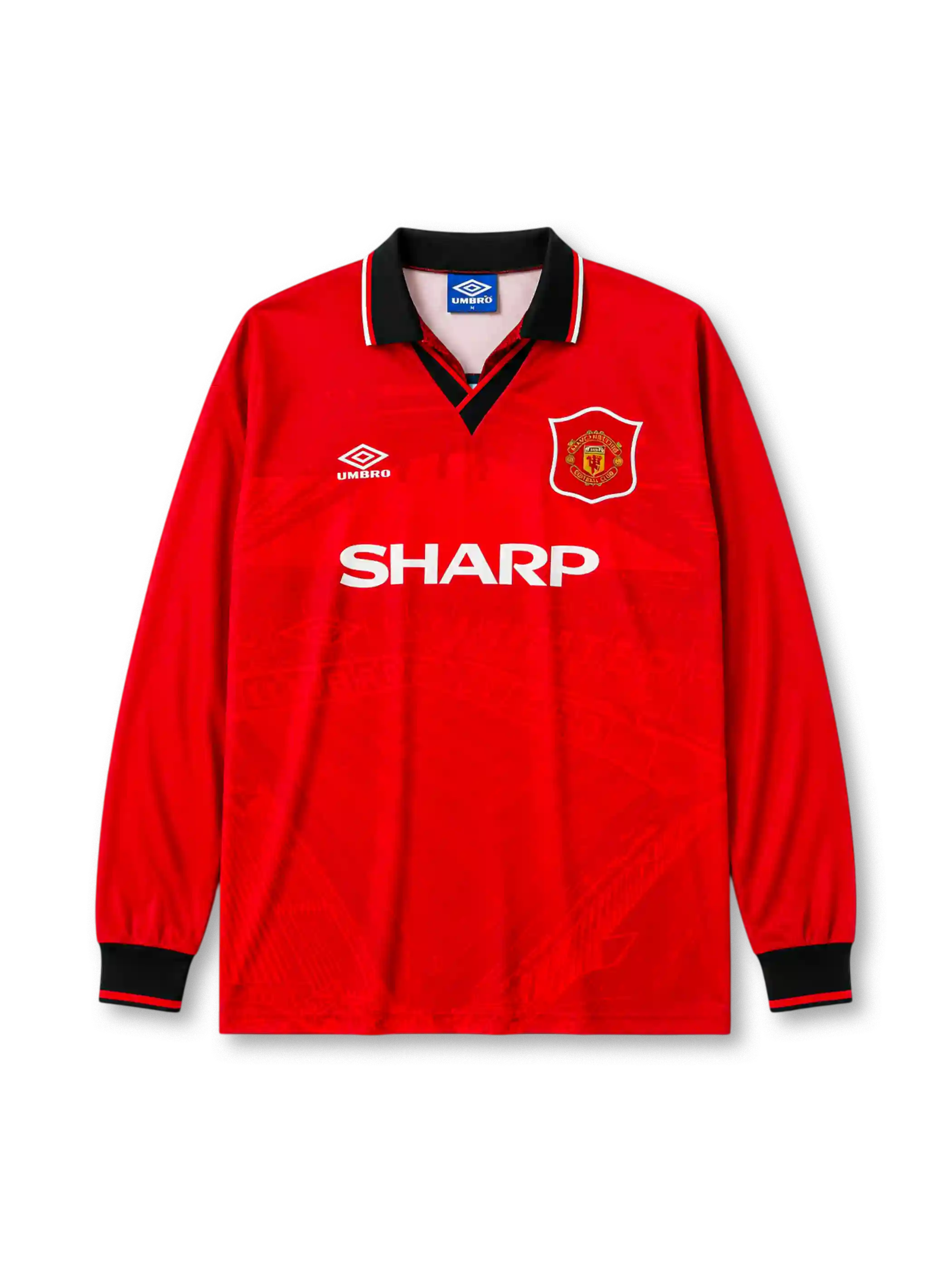 Manchester United 1994/96 home long sleeve jersey in red with Sharp sponsor branding
