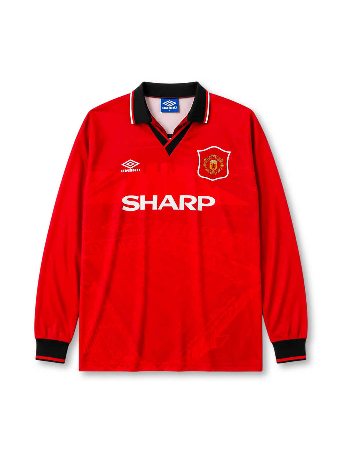 Manchester United 1994/96 home long sleeve jersey in red with Sharp sponsor branding