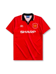 Manchester United 1994/96 home jersey in red with Sharp sponsor branding