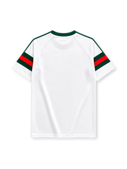 Cork City FC 1988/89 home jersey in white with green and red chevron design and Guinness branding