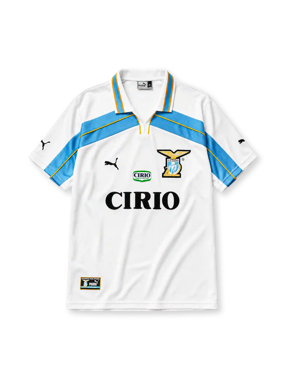 Lazio 1999/2000 away jersey in white with sky blue panels and centenary crest