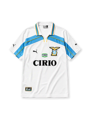 Lazio 1999/2000 away jersey in white with sky blue panels and centenary crest