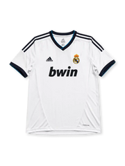 Real Madrid 2012/13 home jersey in white with navy adidas stripes and bwin sponsor branding