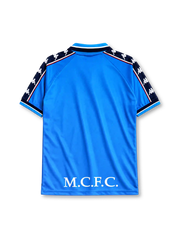 Manchester City 1997/98 home jersey in sky blue with navy Kappa sleeve panels and Brother sponsor branding