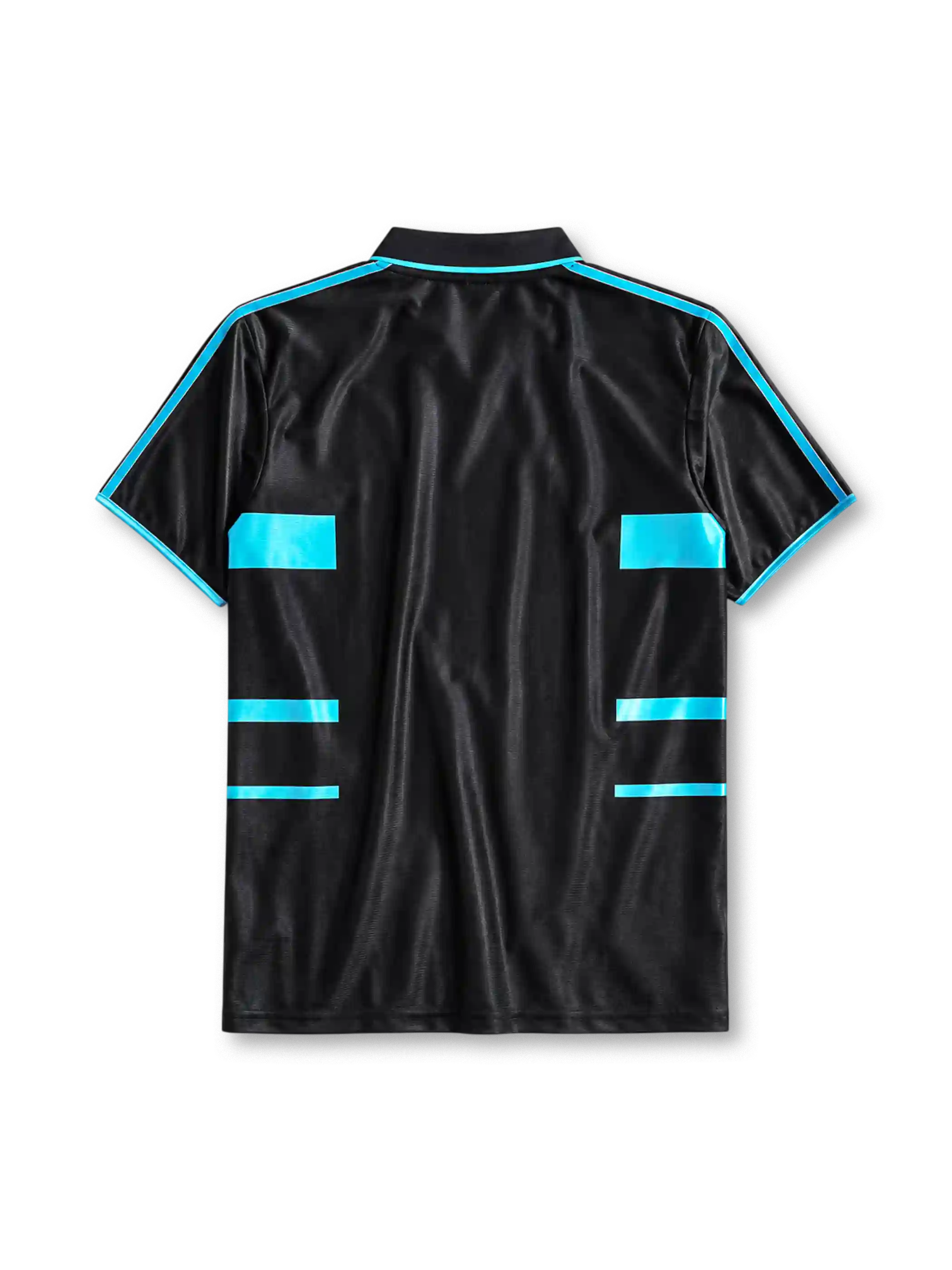 Olympique Marseille 1999/2000 third jersey in black with sky blue horizontal bands and Ericsson branding