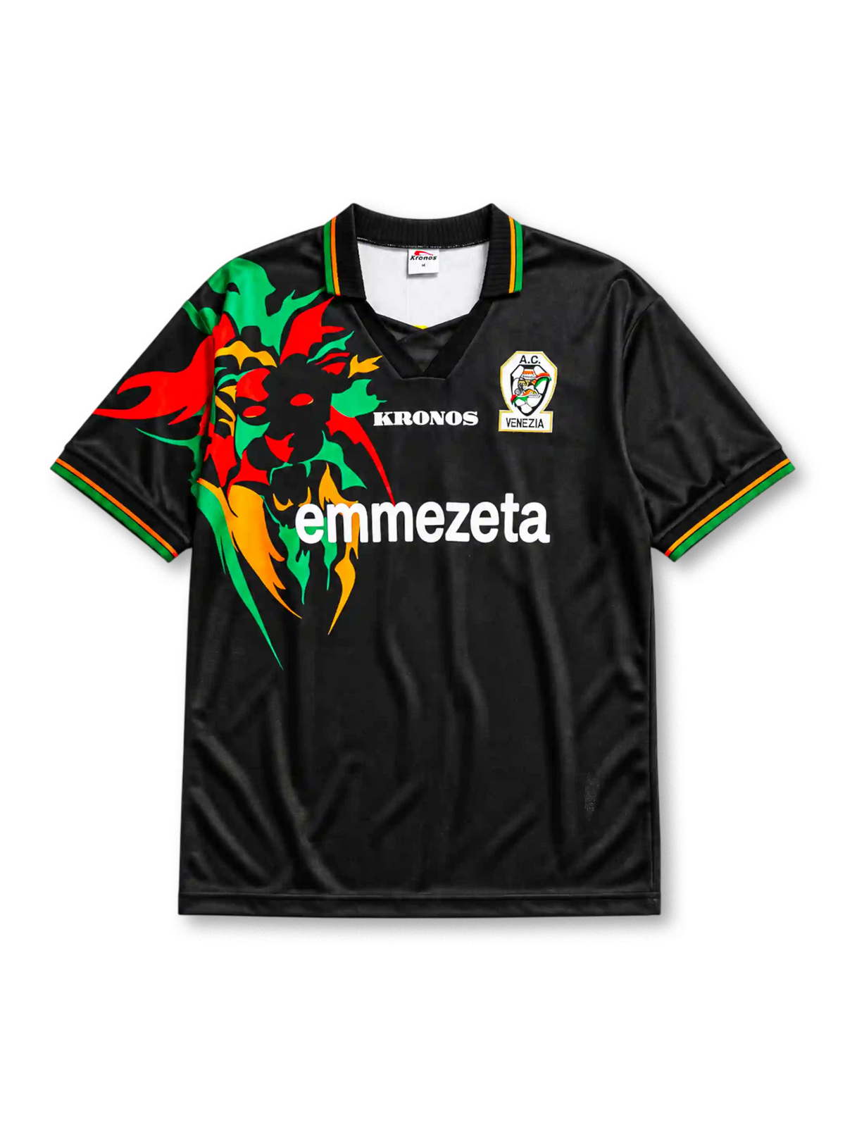 Venezia AC 1998/99 home jersey in black with abstract lion graphic and Emmezeta sponsor branding