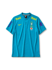 Brazil 2021 polo shirt in teal with Itaú and Vivo sponsor branding and CBF crest