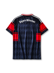 Bayern Munich 1997-99 home jersey in navy with diamond pattern texture and Opel sponsor branding