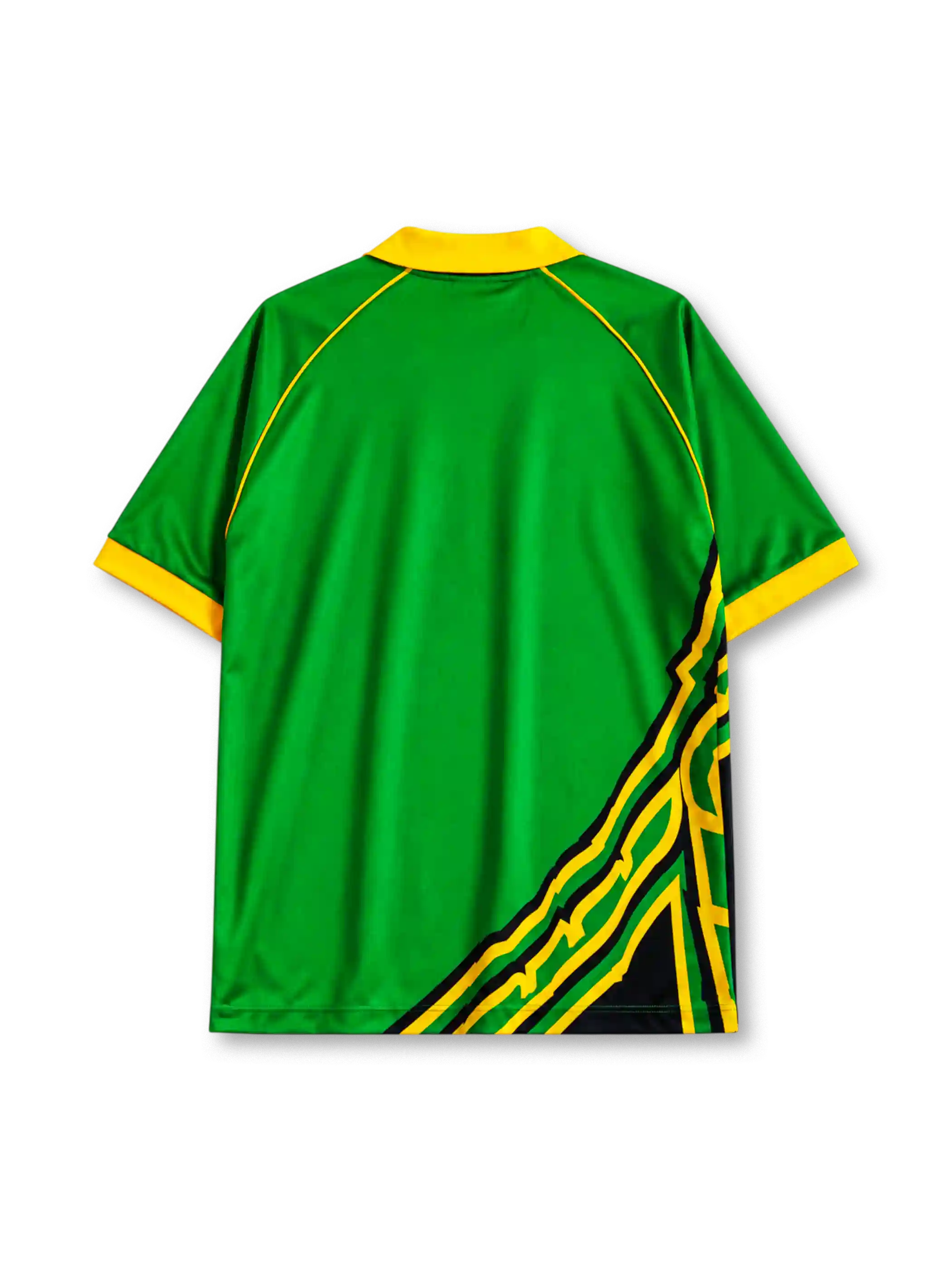 Jamaica 1998 World Cup away jersey in green with black and yellow abstract pattern