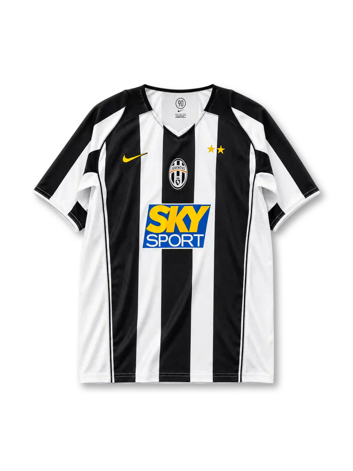 Juventus 2004/05 home jersey in black and white stripes with Sky Sport sponsor branding