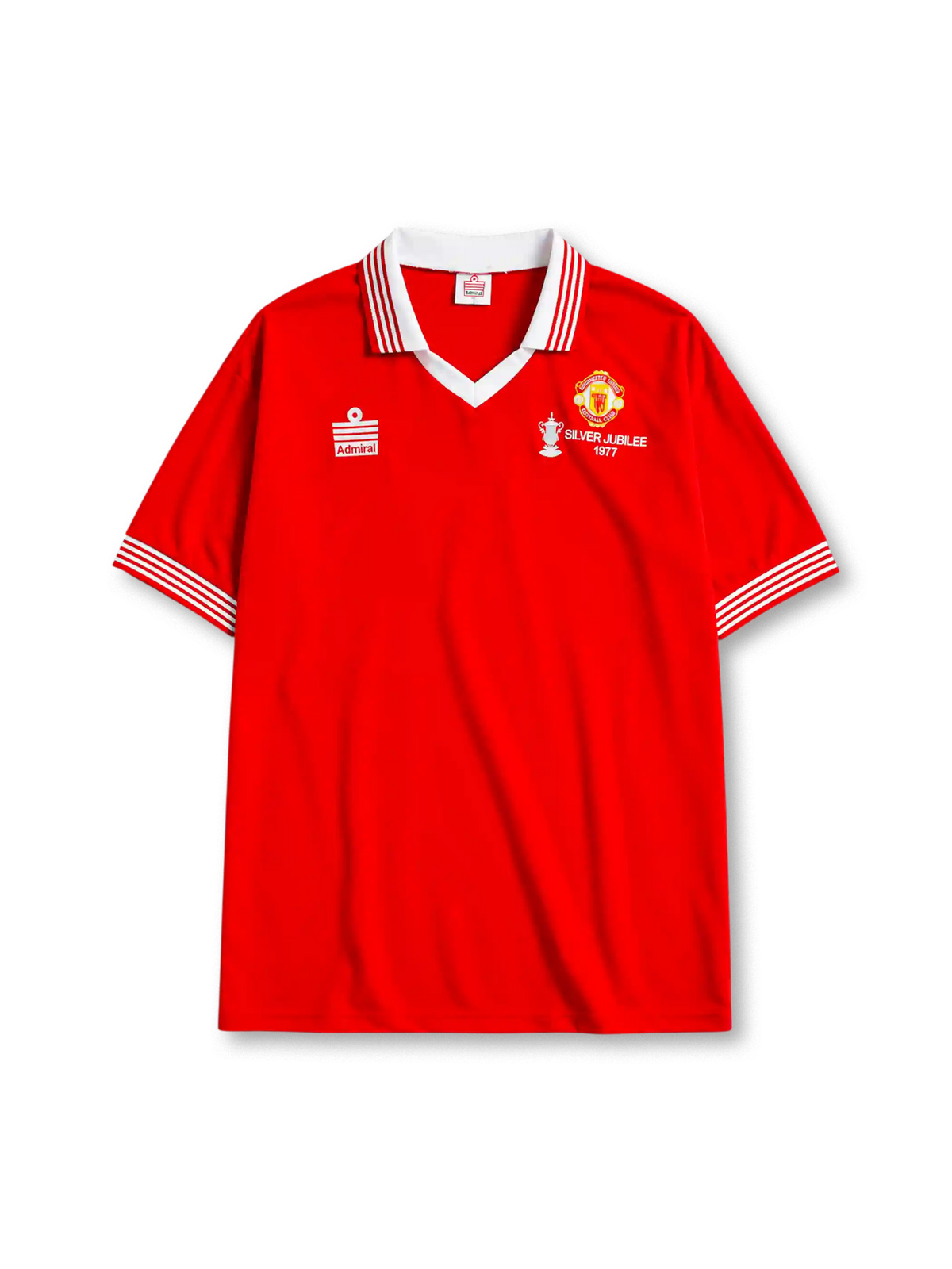 Manchester United 1977 FA Cup Final home jersey in red with Silver Jubilee 1977 commemorative badge