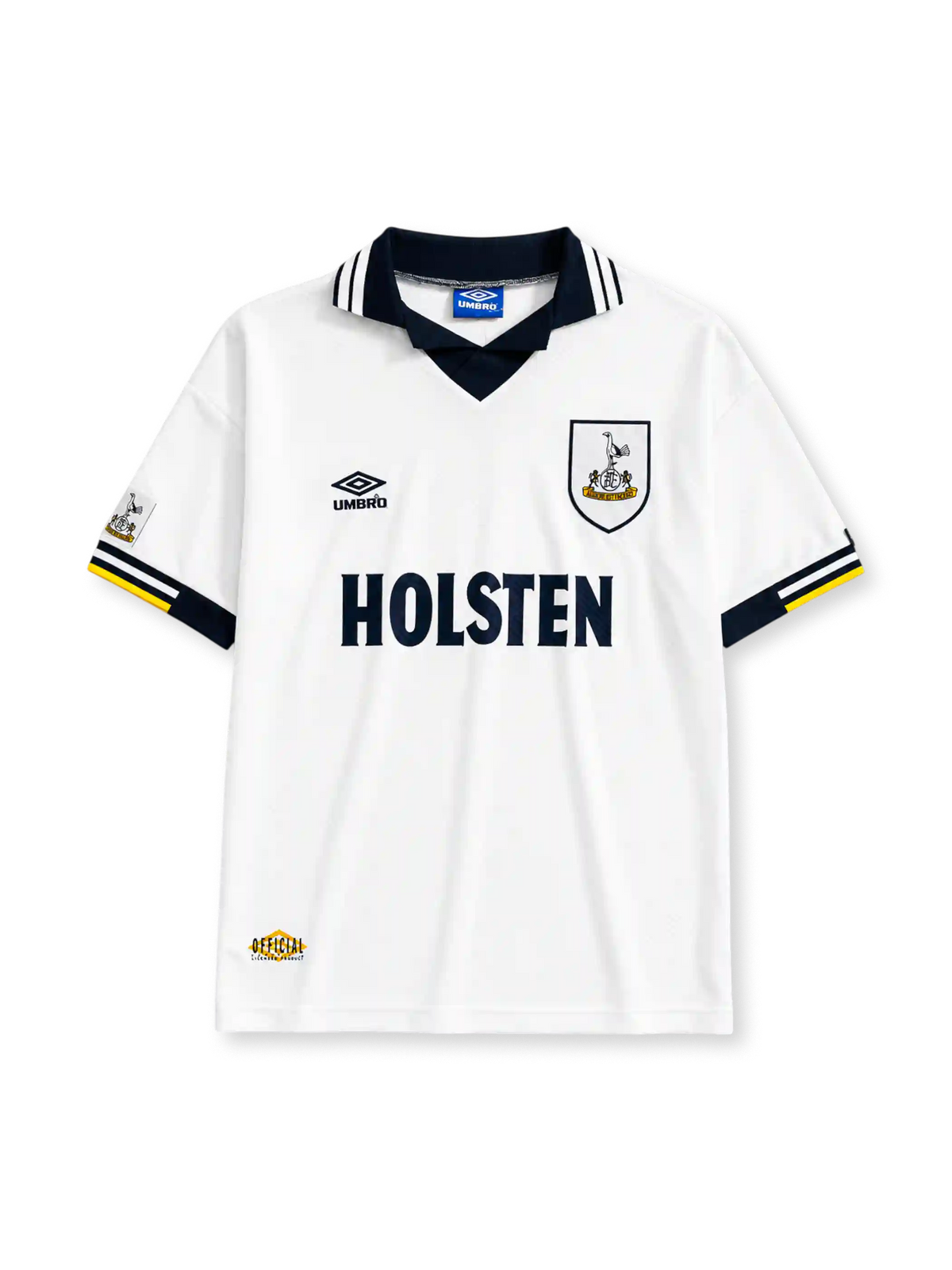 Tottenham Hotspur 1994/95 home jersey in white with navy collar detailing and Holsten sponsor branding