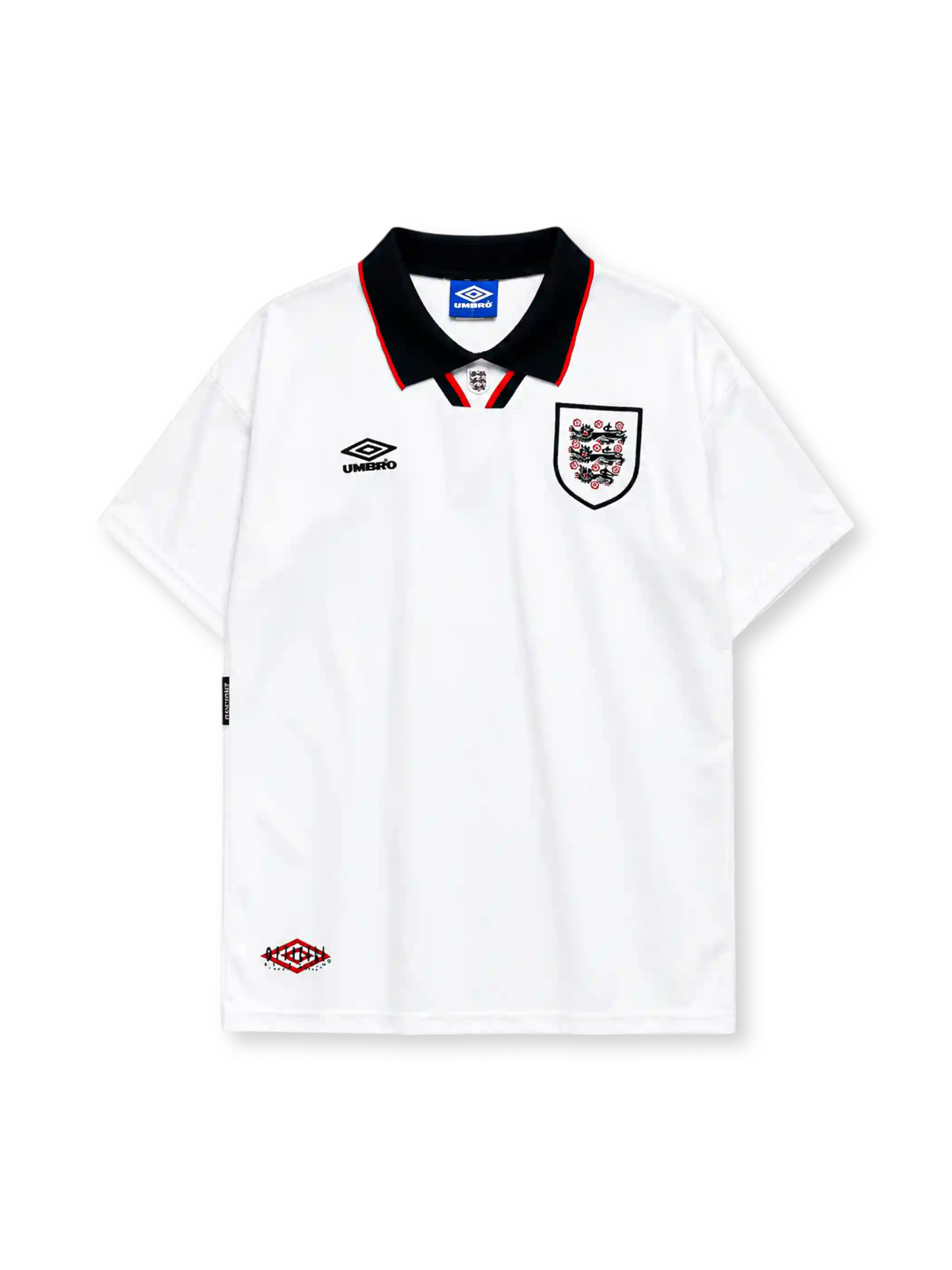England 1994/95 home jersey in white with black collar trim and Three Lions crest