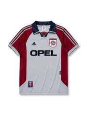 Bayern Munich 1998/99 away jersey in grey with burgundy panels and Opel sponsor branding