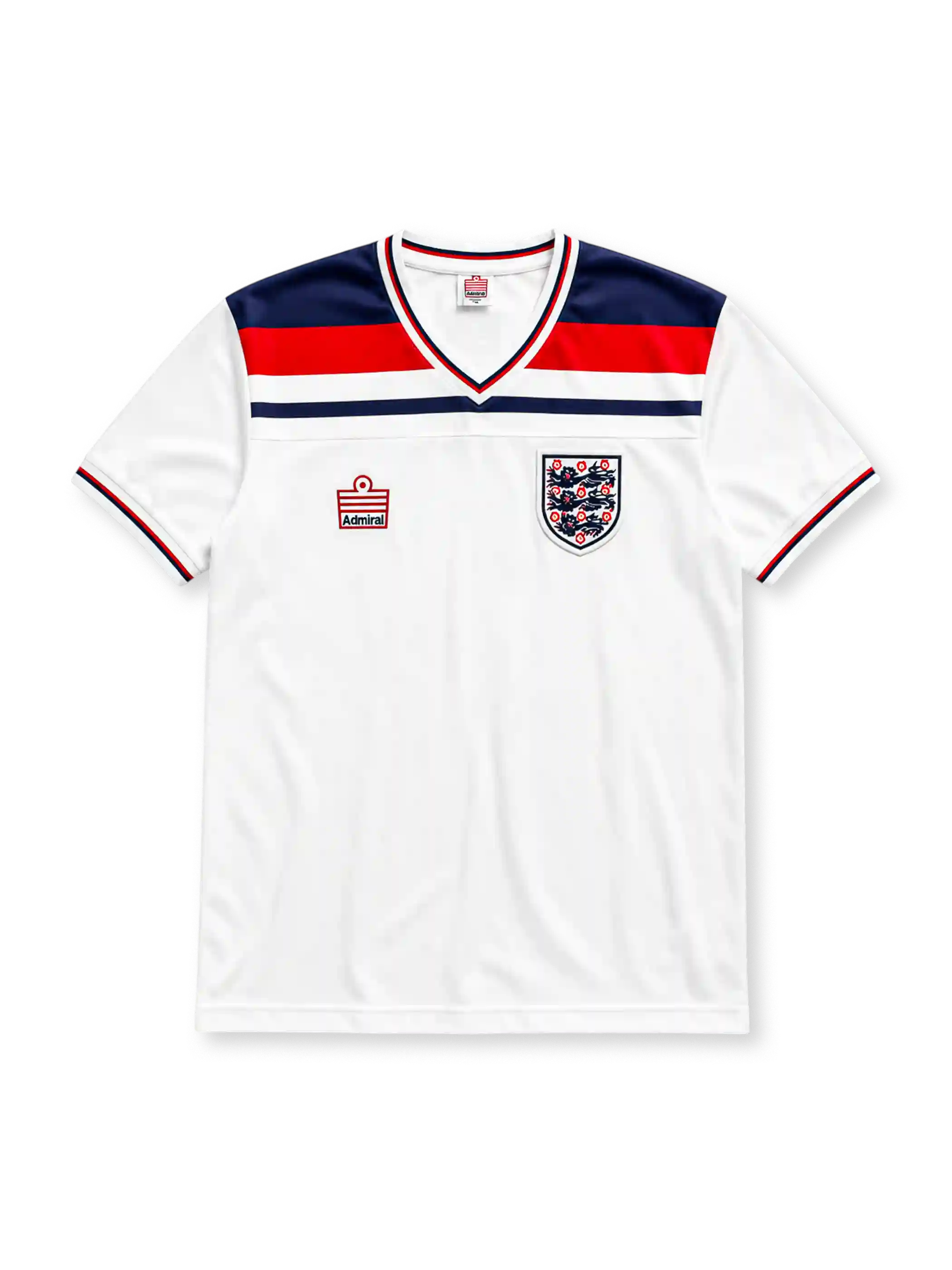 England 1982 World Cup home jersey in white with navy and red chest band and Three Lions crest